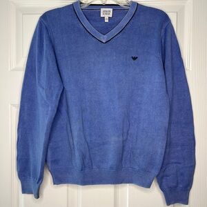 Armani Junior V-Neck Logo Sweater – Light Blue (Boys 12A / 154cm)